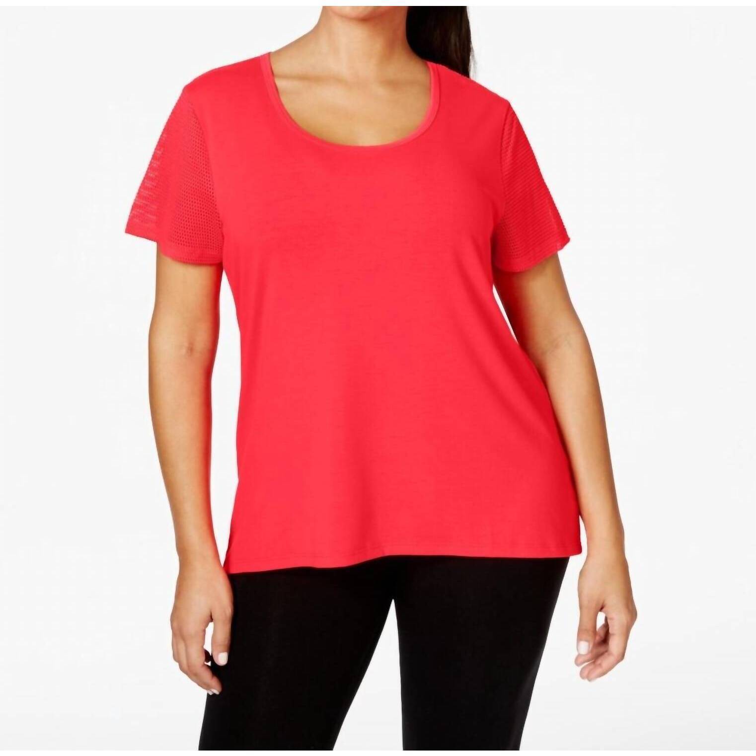 New Jessica Simpson Partial Mesh Cutout Racerback T-Shirt - Plus In Aphrodite Pi